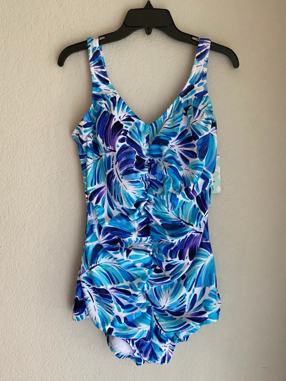 Blue Floral V-Neck One-Piece Swimsuit